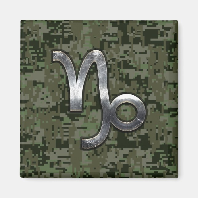 Íman Capricórnio Zodiac Sinal sobre o camo digital verd (Frente)