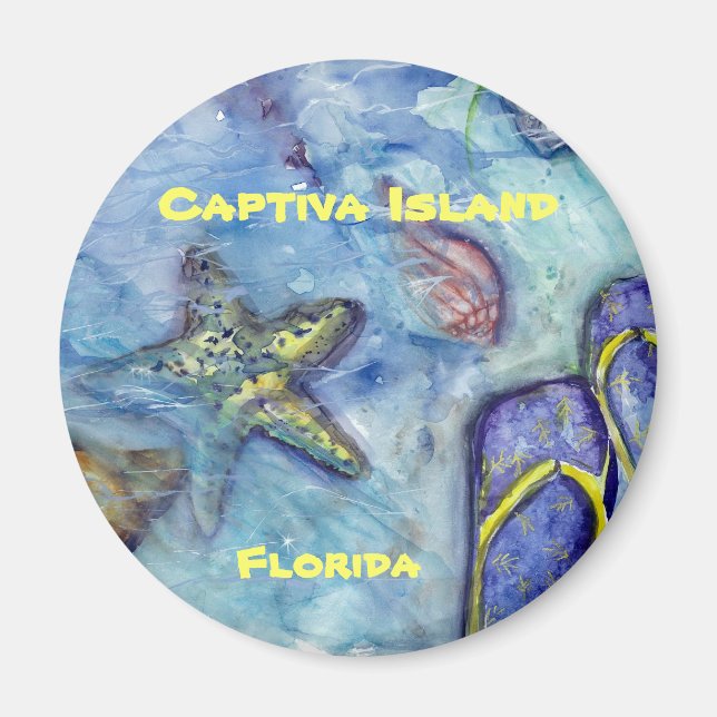 Íman Captiva Island Watercolor Art da Flórida (Frente)