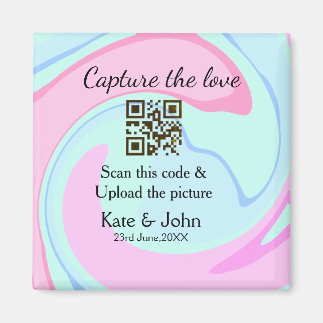 Íman Capture o amor adicione leitura de QR marble rosa  (Frente)