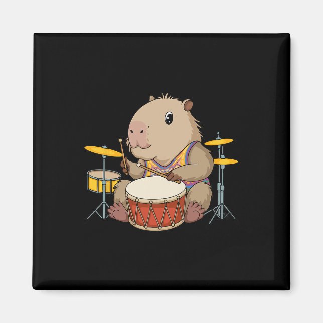 Íman Capybara Drummer Jogando Drums Rodents Funny Capyb (Frente)