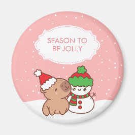 Íman Capybara E Snowman Season Para Ser Jolly Cute Xmas