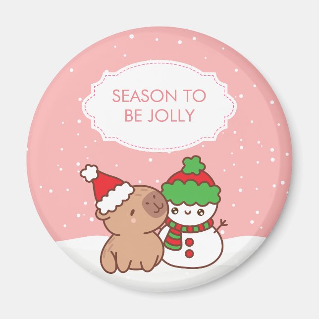 Íman Capybara E Snowman Season Para Ser Jolly Cute Xmas (Frente)