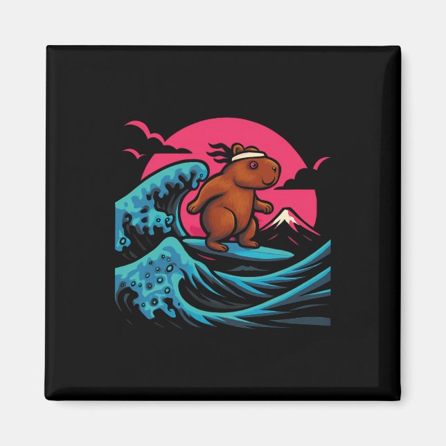 Íman Capyra Surfando Ondas Sob o Céu Rosa Camiseta Dive (Frente)
