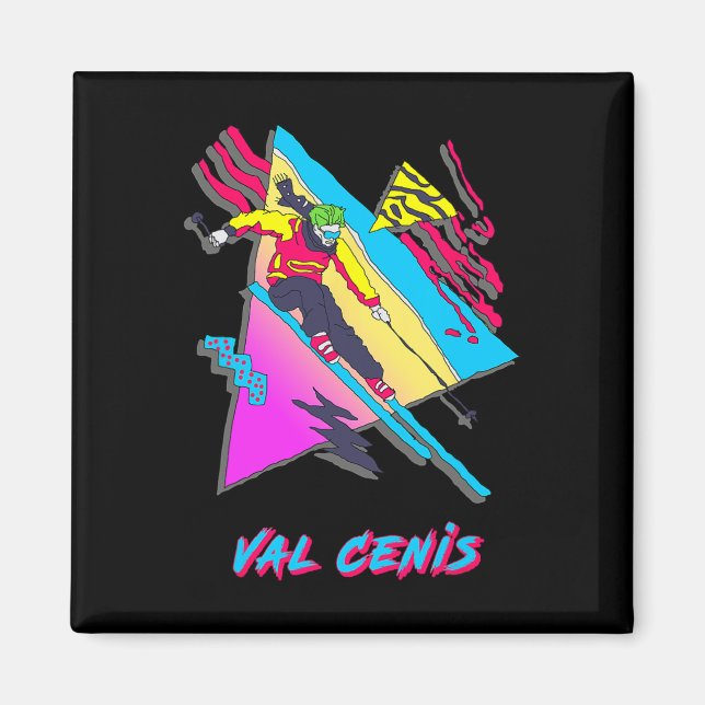 Íman Caractere De Esqui De Val Cenis Retro Com Abstrato (Frente)