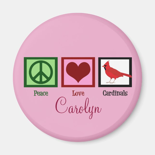 Íman Cardeais de Paz e Amor Personalizados Rosa (Frente)