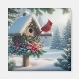 Íman Cardeal de inverno em um abrigo festivo