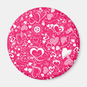 Íman Cardíaco Doodles Rosa-Branco-Redondo