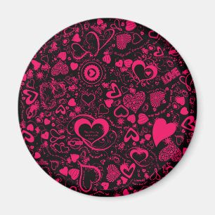 Íman Cardíaco Doodles Rosa-Preto-Redondo