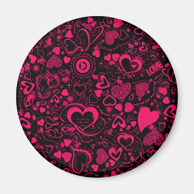 Íman Cardíaco Doodles Rosa-Preto-Redondo (Frente)