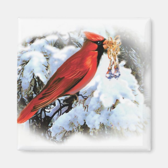Íman Cardinal de Vintage em Inverno (Frente)