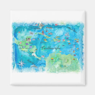 Íman Caribe das Antilhas do Mapa de Posteres de viagens