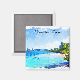 Íman Caribe de pintura tropical de aquarela em Porto Ri