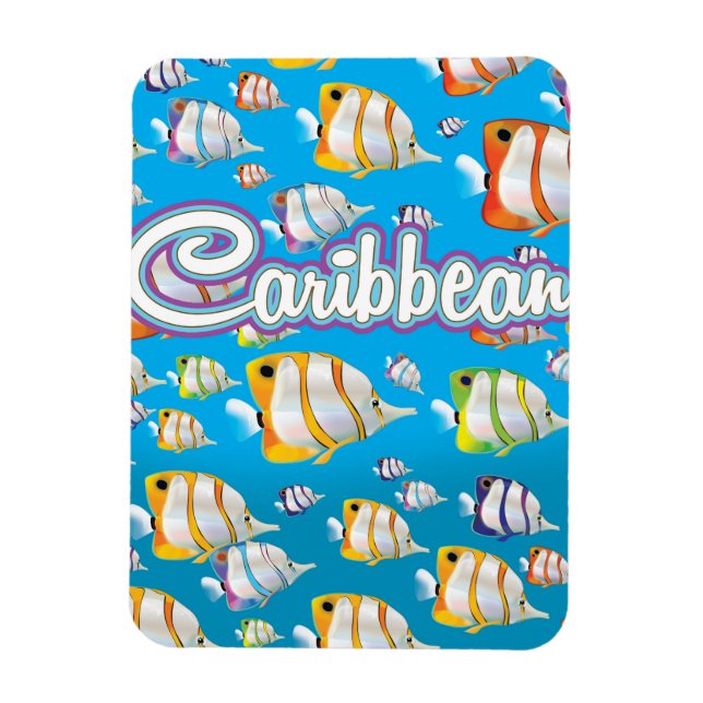 Íman Caribe Poster de viagens de peixe tropical. (Vertical)