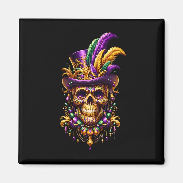Íman Carnaval Crânio Chapéu Alto de Nova Orleans Médico (Frente)