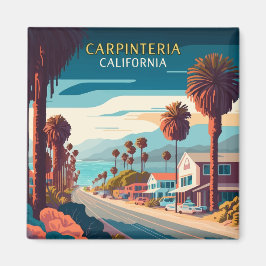 Íman Carpinteria California Sunset Palm Trees Retro