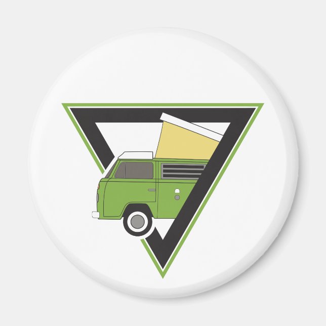 Íman carrinha de campista verde clássico triangular (Frente)