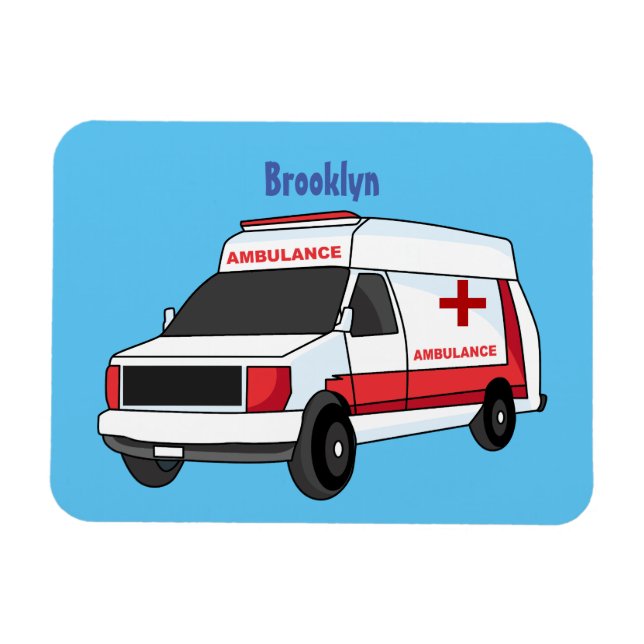 Íman Carrinho de ambulância vermelho fofo desenho anima (Horizontal)