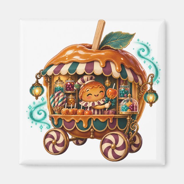 Íman Carrinho de Doces de Maçã Caramelada de Halloween (Frente)