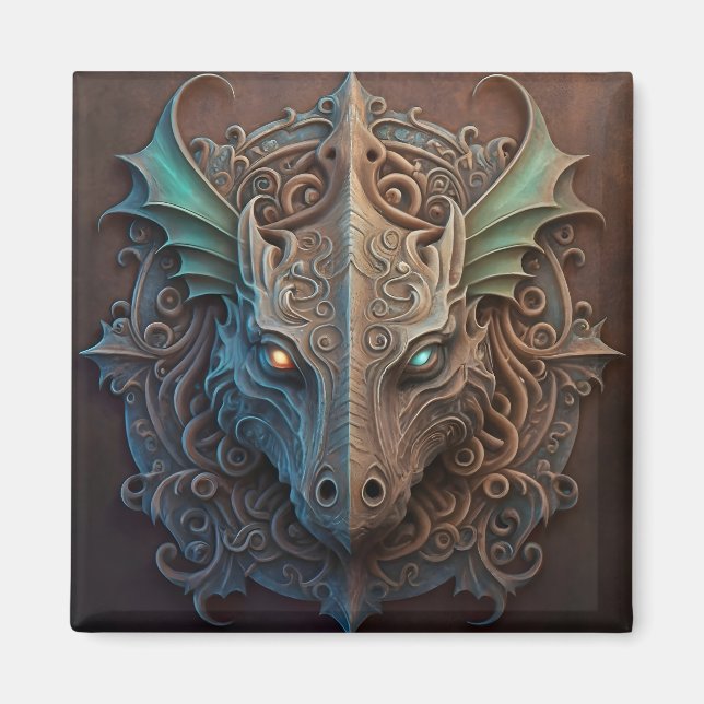 Íman Carrinho do Dragão Gargoyle da Pedra Medieval (Frente)