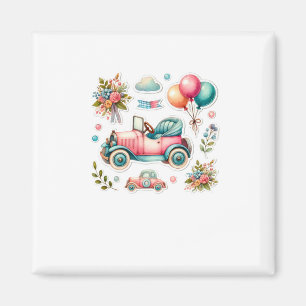 Íman Carro Antigo Aquarela Com Balões E Flores S