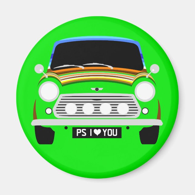 Íman Carro clássico Stripey Austin Mini Cooper (Frente)