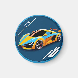 Íman Carro Esportivo Amarelo em Fundo Azul