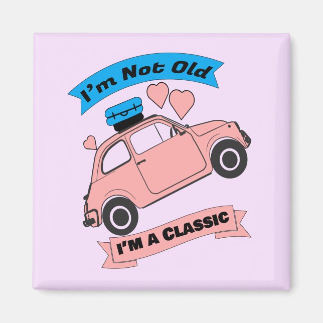 Íman Carro Rosa Clássico Antigo (Frente)