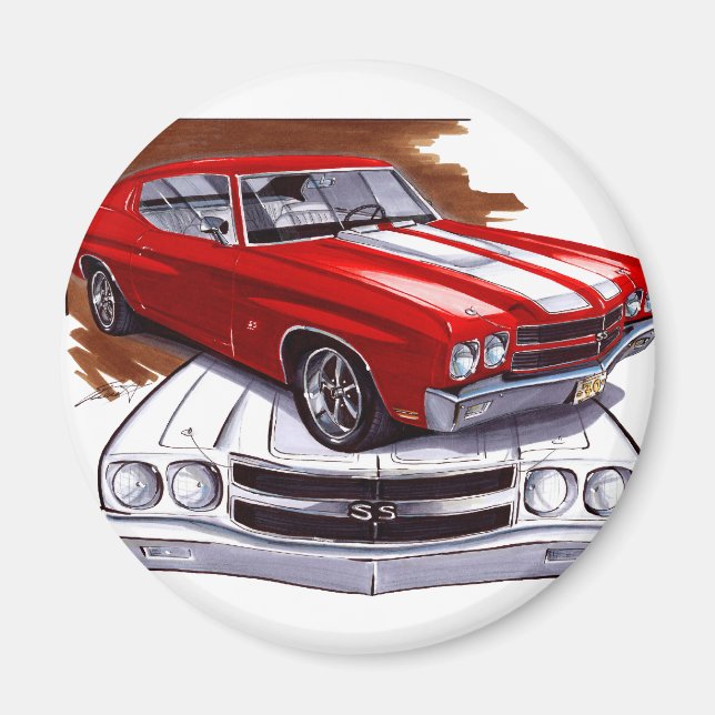 Íman Carro Vermelho-Branco Chevelle 1970 (Frente)