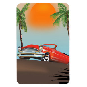 Íman Carro Vermelho Clássico Vintage No Paraíso