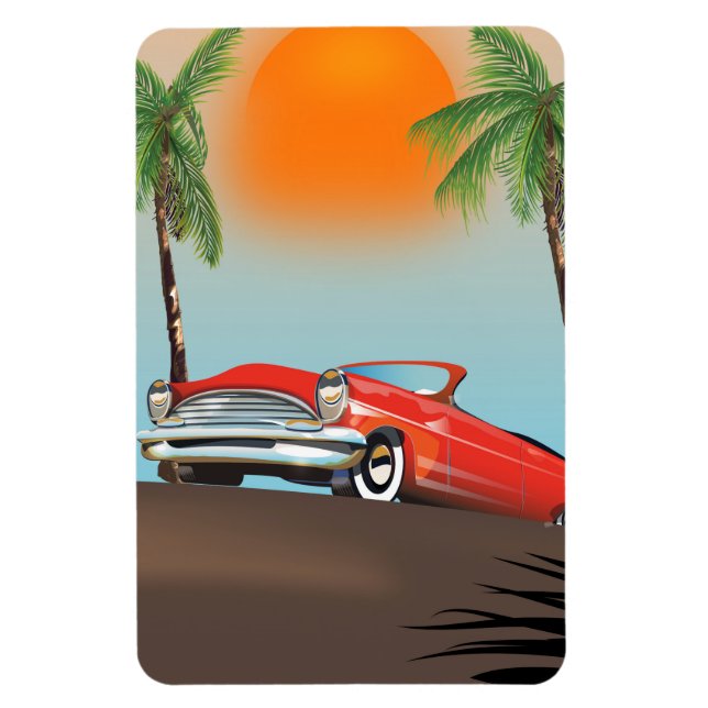 Íman Carro Vermelho Clássico Vintage no Paraíso (Vertical)