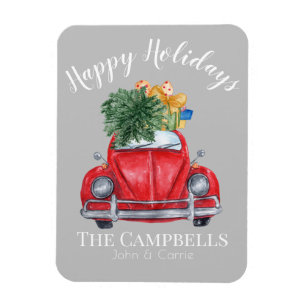 Íman Carro Vermelho com Árvore de Natal Personalizável