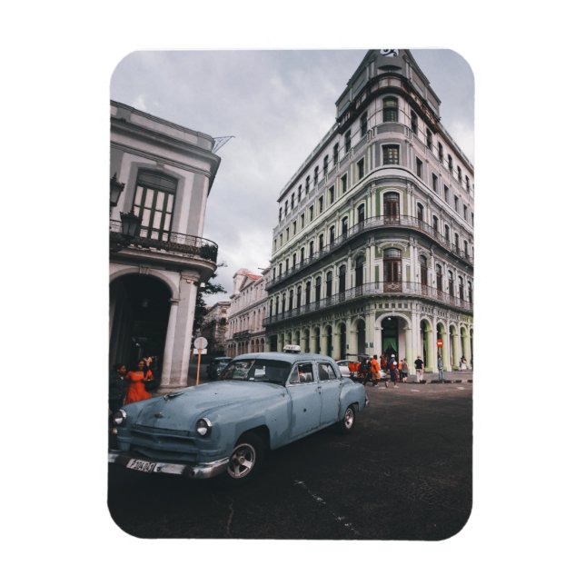 Íman Carro vintage Clássico Azul Cityscape (Vertical)