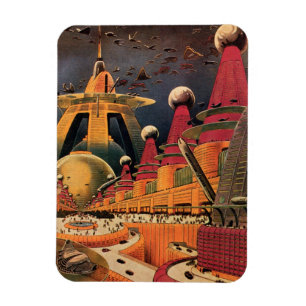 Íman Carro Voador de Cidade Futurística Ficção Ciência