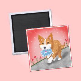 Íman Carta de Doce Coração Entregue Por Corgi
