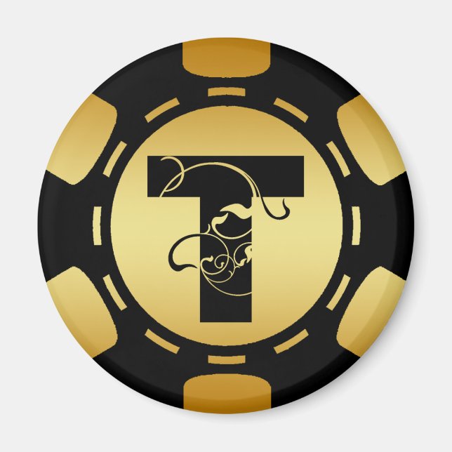 ÍMAN CARTA DO MONOGRAMA PRETO E DOURADO T POKER CHIP (Frente)