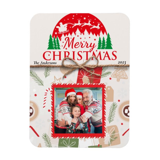 Íman Cartão com fotos de Magnet da Família Feliz Natal (Vertical)