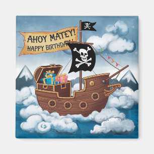 Íman Cartão de Aniversário de Navio Pirata - Ahoy Matey