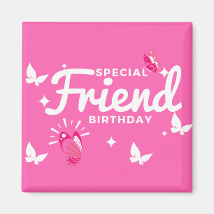 Íman Cartão de Aniversário Especial, Rosa Com Borbole