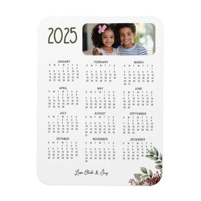 Íman Cartão de Calendário de 2025 no Berry Inverno (Vertical)