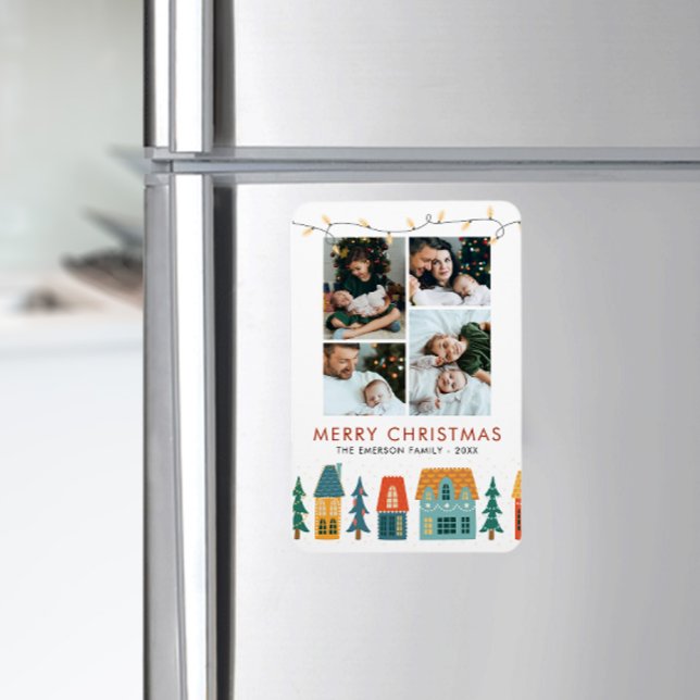 Íman Cartão de Casa de Férias Retro (Retro Holiday Houses with Photo Magnet Card)