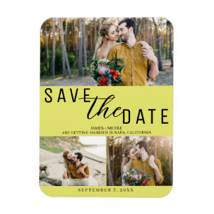 Íman Cartão de casamento Chartreuse Save the Date 3 Fot