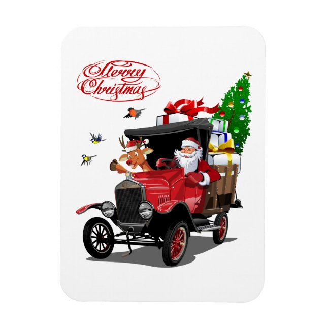 Íman Cartão de Natal com Papais noeis e veados (Vertical)