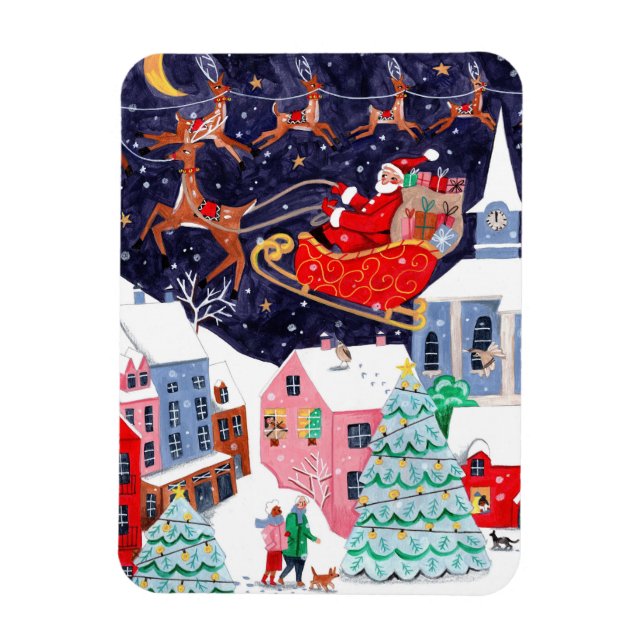 Íman Cartão de Natal da Véspera de Natal da Aldeia (Vertical)