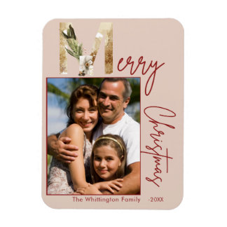 Íman Cartão de Natal de Foto Dourado Minimalista Modern