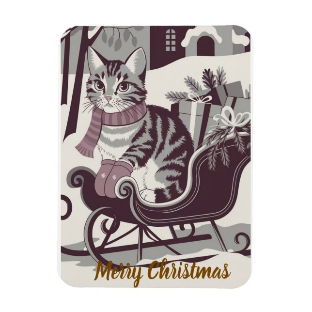 Íman cartão de natal de gato (Vertical)