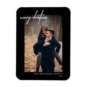 Íman Cartão de Natal Mínimo Branco Feliz Preto