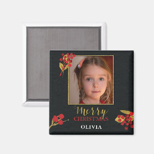 Íman Cartão de Natal Personalizável com Foto, Preto Dou