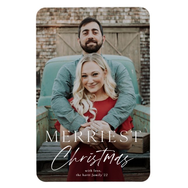 Íman Cartão de Natal Simples com Script Alegria (Vertical)