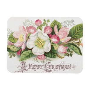 Íman Cartão de Natal Vintage Retro, Flores de Maçã