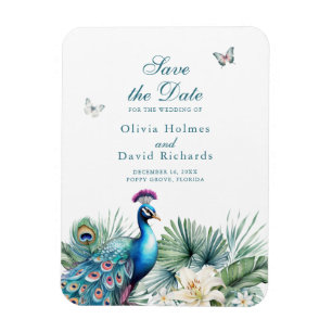 Íman Cartão de Salve o Dia de Casamento Pavão Tropical 